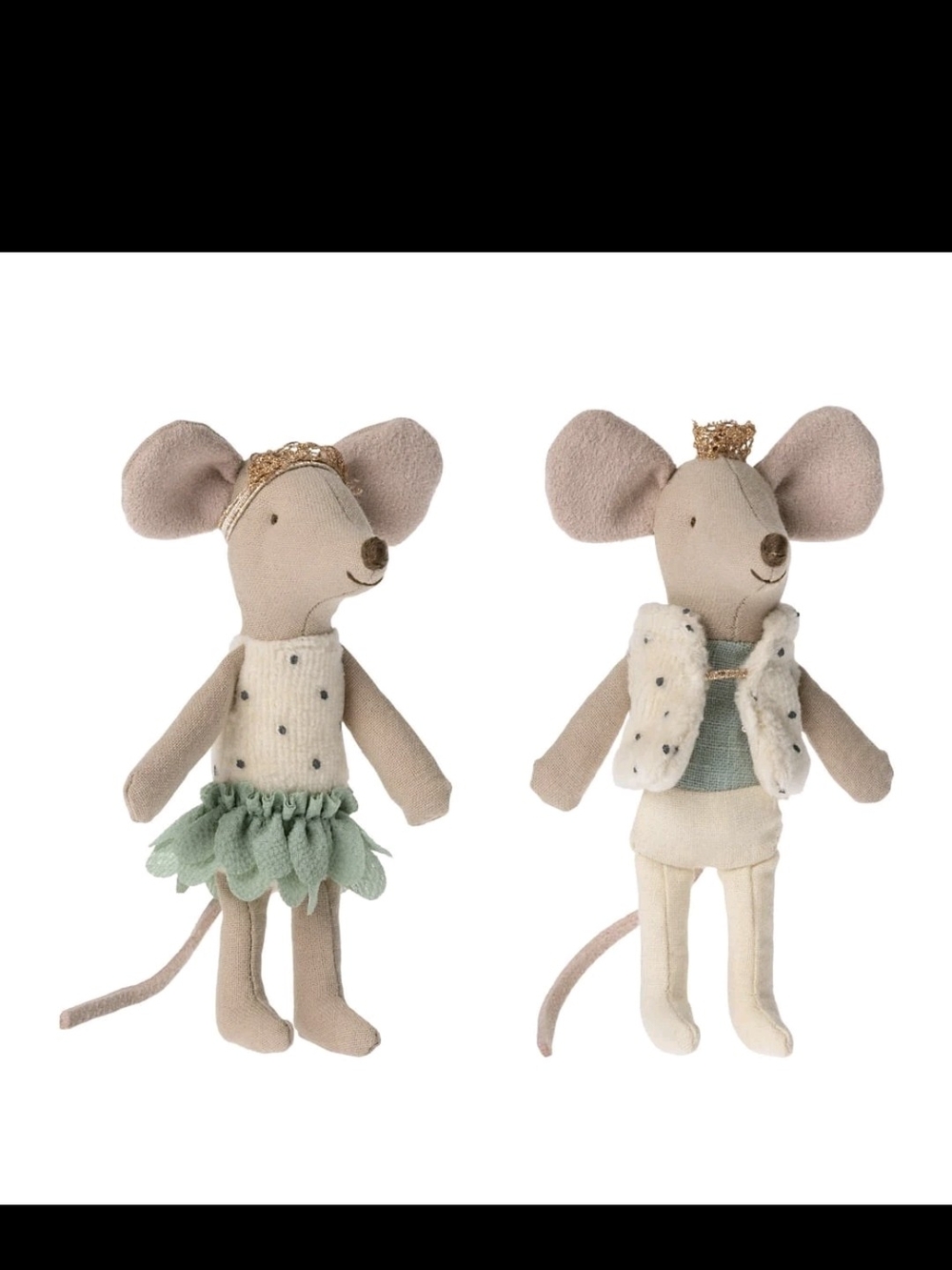 Maileg Royal Twin Mice Plush Dolls Little Sister Brother Crown Green Tutu Suede